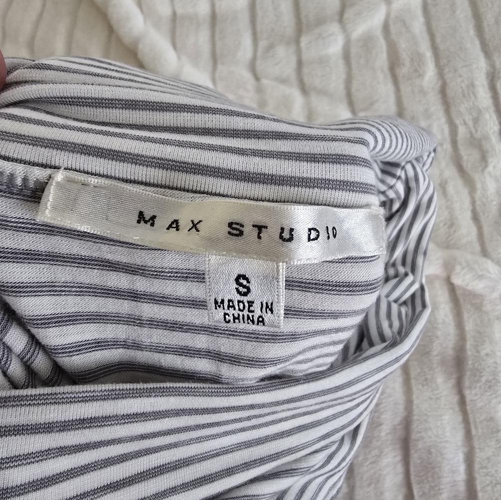 Max Studio Gray and White And Yellow Striped Roll Down Waist A Line Maxi Skirt